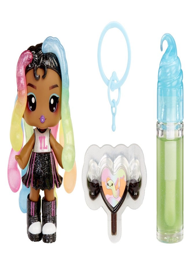 Yummiland Lip Gloss Doll: Sour Sweeties - Sasha Sourworms Includes DIY Lip Gloss + Removable Keychain, Cosmetic Play, Collectible, Ages 4+ - Image 1